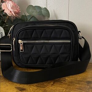 NWOT Quilted Black Crossbody Bag with Gold Zipper Hardware